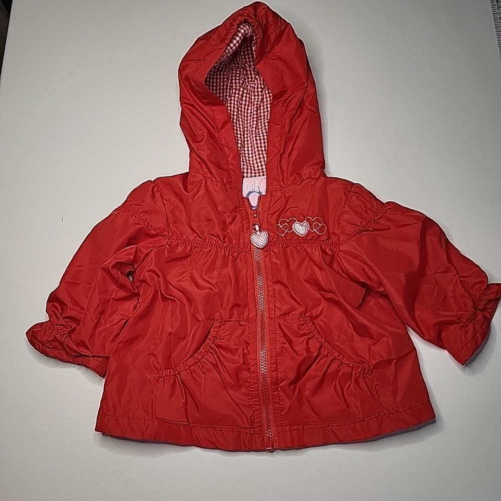VINTAGE Baby Q Girls Size 3-6 Months Red Embroidered Hearts Windbreaker Jacket